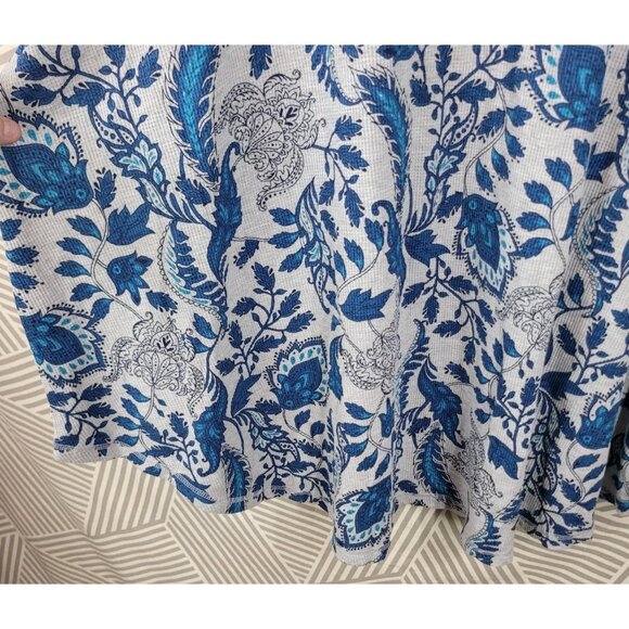 Roamans Waffle Knit Top Plus 4X Shirt Pullover layering casual Grey Blue Paisley - Picture 4 of 7